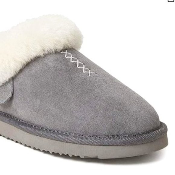 NWT Dearfoams Women's Slippers Grey Fireside Adelaide Shearling Clog Style 8 - Picture 2 of 4
